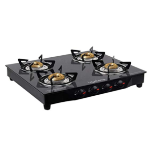 Lifelong Glass Top Gas Stove, 4 Burner Gas Stove, Black