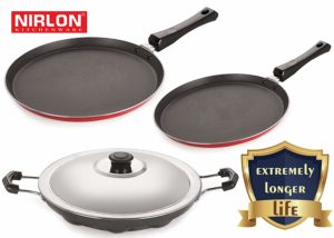 Nirlon Non-Stick Aluminium Cookware Set, 3-Pieces, Red 