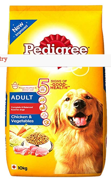 Pedigree Dry Dog Food, Chicken Vegetables for Adult Dogs – 10 kg at Rs 212