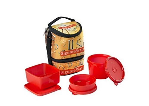 Signoraware Roman Trio Lunch Box with Bag Set, 3-Pieces, Deep Red at rs.362