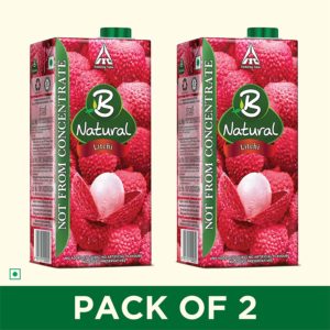 B Natural Litchi Juice 1L, (Pack of 2) 