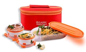 Classic Essentials Stainless Steel Lunch Box Set with Bag, 3-Pieces, Orange