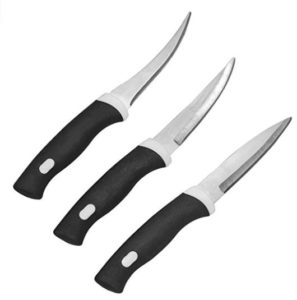 La Forte Stainless Steel Kitchen Knife Set with Soft Grip, 3-Pieces (Black)