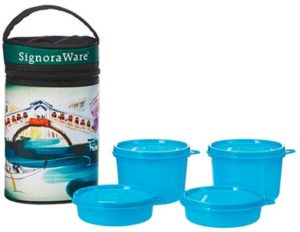 Signoraware Venice Executive Big Lunch Box with Bag Set, 4-Pieces, Blue