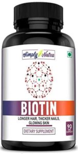 Simply Nutra Biotin 10000mcg, Enhanced with Calcium, Supports Hair Growth, Glowing Skin and Strong Nails - 90 tablets