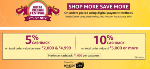 amazon great indian festival amazon pay 10 cashback offer