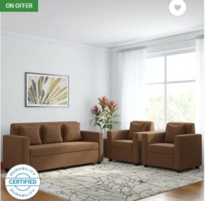 Bharat Lifestyle Lexus Fabric 3 + 1 + 1 Dark Brown Sofa Set