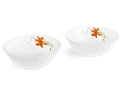 Cello Orange Lily Opalware Snack Bowl Set, 2-Pieces, White