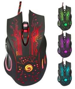 Gaming Mouse, Pictek USB Wired Mouse 3200DPI 6 Button Optical Sensor Gaming Mouse, 7 Color LED