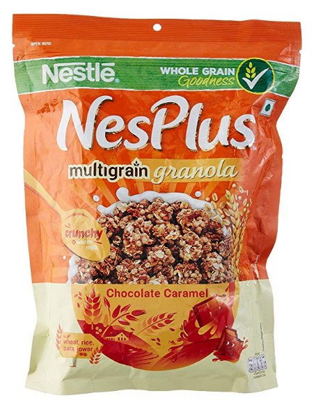 Nestlé NesPlus Breakfast Cereal, Multigrain Granola – Chocolate Caramel, 425g Carton