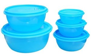 Princeware Store Fresh Plastic Bowl Package Container, Set of 5, Blue