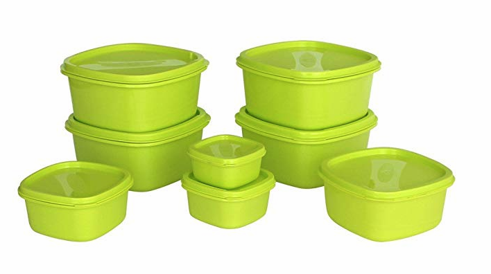 Princeware Store Fresh Square Plastic Container Set, 8-Pieces, Pista Green