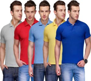 Solid Men's Polo Neck Multicolor T-Shirt (Pack of 5)