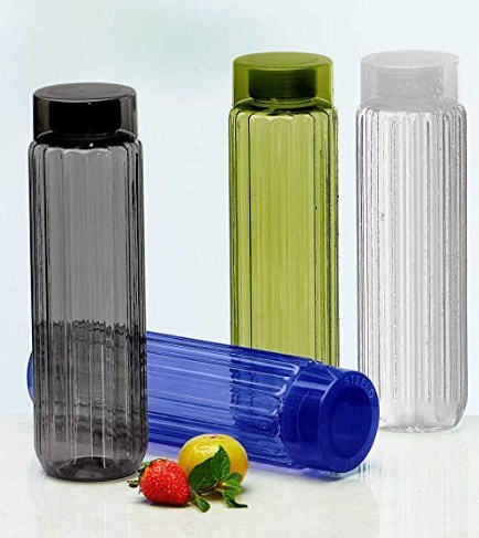 Steelo Sessa Plastic Water Bottle, 1 Litre, Set of 4, Multicolour