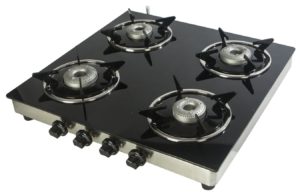 Suryajwala Stainless Steel 4 Burner Manual Gas Stove, Black