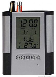 Tuelip Plastic Pen Pencil Holder with Clock Temperature Alarm