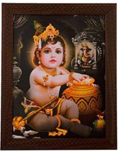 eCraftIndia Ladoo Gopal Satin Matt Texture Framed Synthetic Wood UV Art Painting