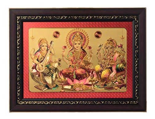 eCraftIndia Laxmi Ganesh Saraswati Framed