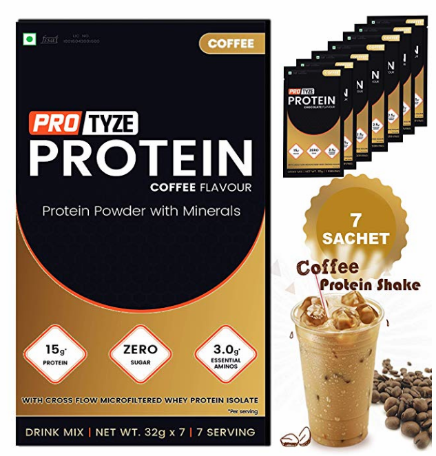 PROTYZE Whey Isolate and Concentrate Protein Powder, Health and Nutrition Drink, 225 gm (Coffee)