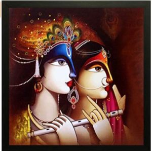 SAF Radha Krishna Exclusive Framed Wall Art Paintings (Synthetic, 12 inch x 12 inch) 
