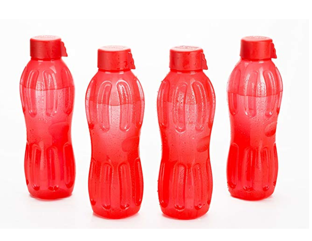 Signoraware Aqua Water Bottle Set, 1 Litre, Set of 4, Deep Red