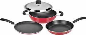 Tosaa Super Deluxe Induction Base Non-Stick Kitchen Set with Stainless Steel Lid, 3-Pieces 