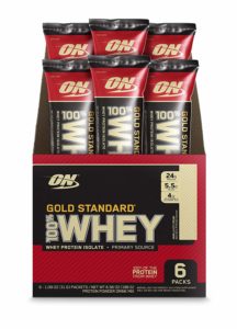 Optimum Nutrition (ON) Gold Standard 100% Whey Protein Powder Drink Travel Pack – Pack of 6 Servings (Vanilla Ice Cream)
