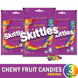 Skittles Bite-Size Fruit Candies Pouch, Wild Berry Pouch, 204 g with Skittles Pouch, Pack of 3