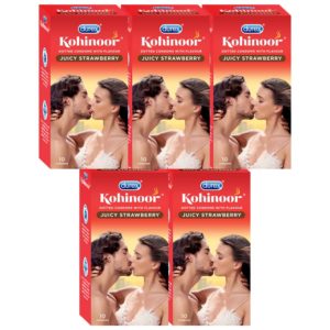 Durex Kohinoor Condoms - 10 Count (Pack of 5, Juicy Strawberry)