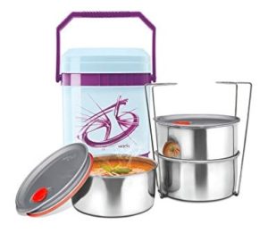 Milton Mariner Deluxe 3 Plastic Leak Lock Tiffin Box Set, 4-Pieces, Purple