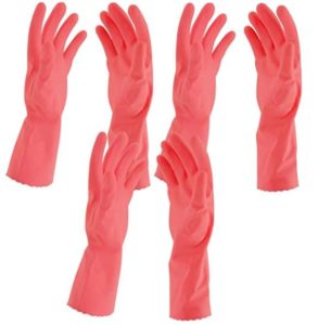 Primeway® Rubberex Flocklined Rubber Hand Gloves, Medium, Set of 3 Pairs, Pink