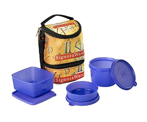 Signoraware Roman Trio Lunch Box with Bag Set, 3-Pieces, Deep Violet 