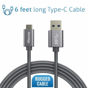 iVoltaa Type-C to USB-A 3.1 Braided Cable - 6 Feet (1.8 Meters) - Space Grey