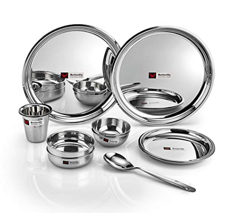 Butterfly Stainless Steel Tiffin Set, 14-Pieces, Silver 