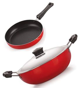 Nirlon Non-Stick Aluminium Dishwasher Safe Fry Pan and Deep Kadai Combo Cookware Set, 2.6mm_FP10_DKD(B)