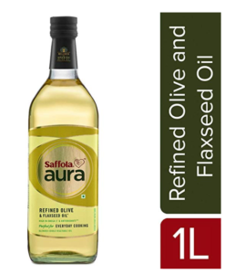 Saffola Aura Refined Olive & Flaxseed Oil, 1 L 