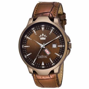 LIMESTONE Day and Date Functioning Wood Coat Series Analogue Brown Dial Men's Watch