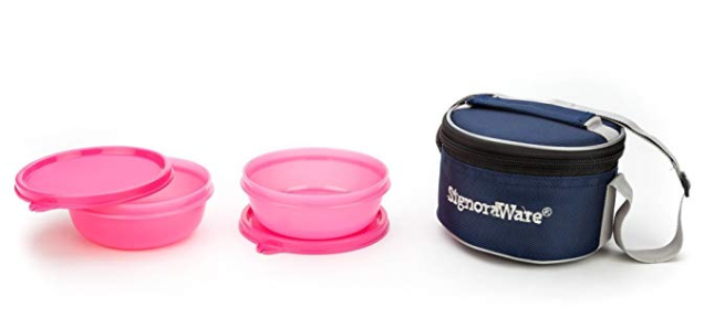 Signoraware Buddy Plastic Lunch Box with Insulated Bag, Set of 2, 300ml,