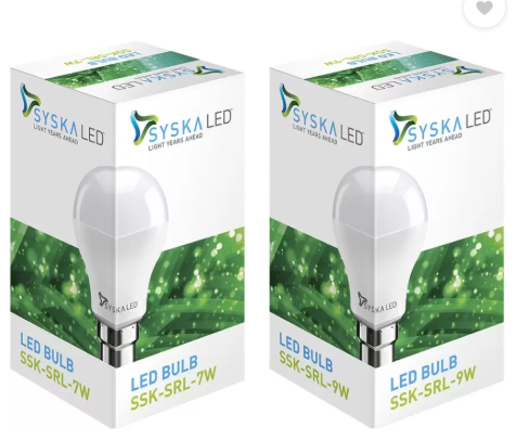 Syska Led Lights 7 W, 9 W Standard B22 LED Bulb  (White, Pack of 2)