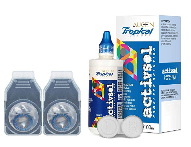 Tropical ActivSol Monthly Disposable Zero Power Color Contact Lenses With 100 ml Multipurpose Solution