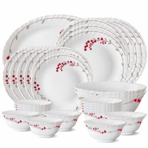 Larah by Borosil Verona Opalware Dinner Set, 27-Pieces, White