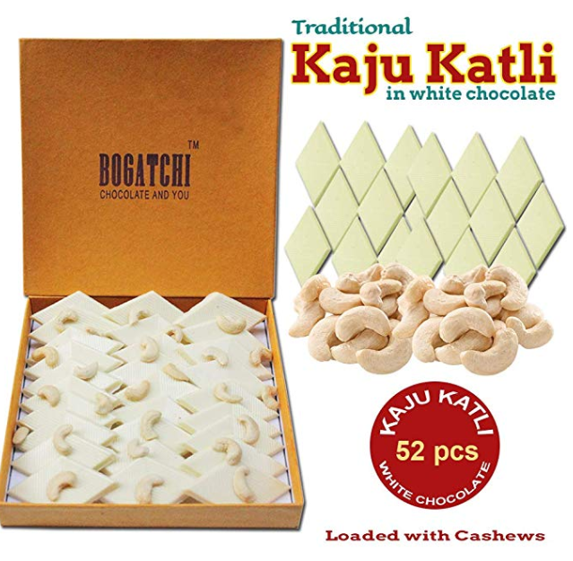 Bogatchi Kaju Barfi White Chocolate, Goodness Milk and Roasted Cashews - Kaju Katli, 52Pcs 