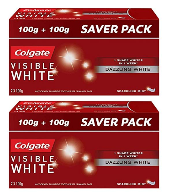 Colgate Visible White Dazzling White Toothpaste, Sparkling Mint - 200gm (Pack of 2)