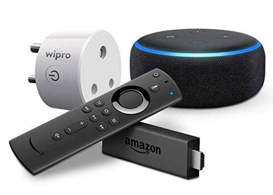 Fire TV Stick and Echo Dot (3rd Gen - Black) bundle with Wipro 10A smart plug