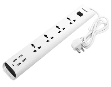 Philips S 4 Socket Surge Protector  (White)