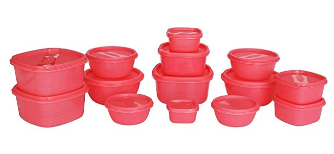 Princeware SF Plastic Storage Container Set, 14-Pieces, Pink