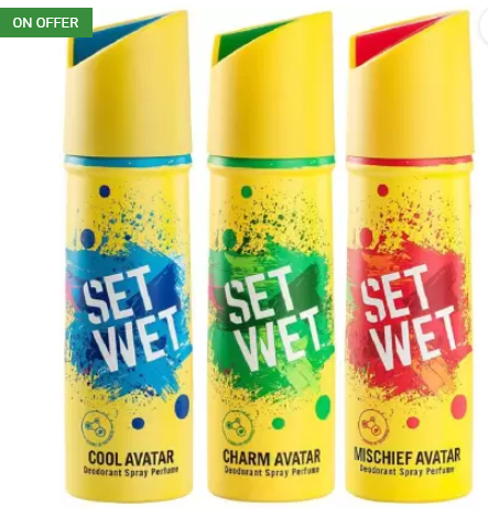 Set Wet Cool, Charm and Mischief Avatar Deodorant Spray - For Men  (450 ml, Pack of 3)