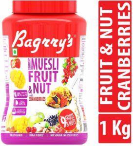 Bagrrys Crunchy Muesli Fruit and Nut with Cranberries, 1 kg at Rs 362 only amazon