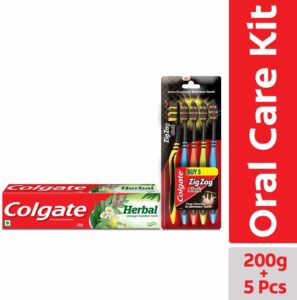 Colgate Herbal Toothpaste 200 g (Pack of 2) with Colgate ZigZag Soft Black Tooth Brush (Pack of 5) rs 128 only