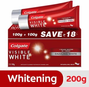 Colgate Visible White Dazzling White Toothpaste, Sparkling Mint - 200gm (Saver Pack) Rs 85 amazon dealnloot